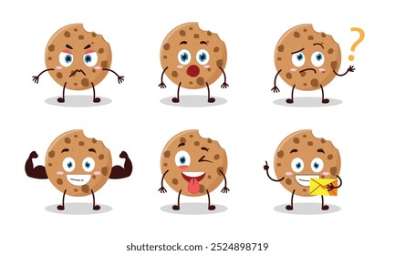 engraçado mordida cookies cartoon com diferentes expressões personagem vetor ilustração