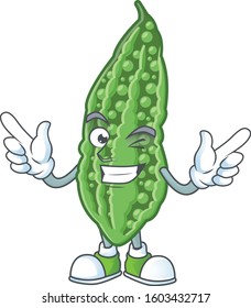 Funny bitter melon cartoon character style with Wink eye