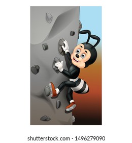 Funny Black Ant Climbing A Wall Cartoon For Your Design