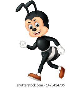 Funny Black Ant Wearing Brown Shoes Cartoon For Your Design