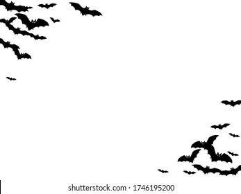 Funny black bats group isolated on white vector Halloween background. Rearmouse night creatures illustration. Silhouettes of flying bats traditional Halloween symbols on white.