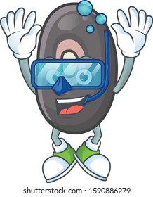 Funny black beans mascot design with Diving glasses