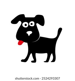 Funny black cartoon crazy dog ​​with red tongue. Quirky hand drawn dog silhouette for symbol, logo, web icon, mascot, sign, sticker, design