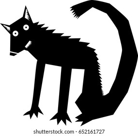 Funny black cat, cartoon illustration