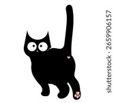 Funny black cat cartoon. Playful and quirky feline with big eyes and a cute expression. Perfect for fun and creative projects.

