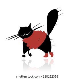 Funny black cat in fashion clothes for your design