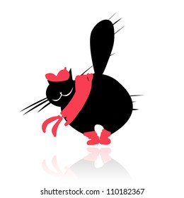 Funny black cat in fashion clothes for your design