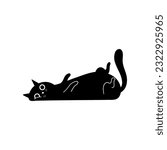 Funny Black Cat Illustration. Hand drawn kitten character 