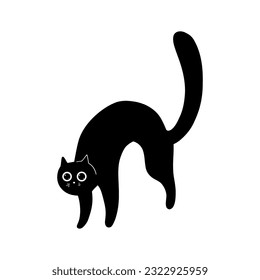 Funny Black Cat Illustration. Hand drawn kitten character 