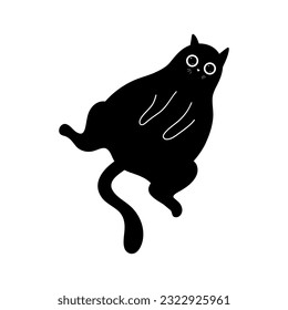Funny Black Cat Illustration. Hand drawn kitten character 