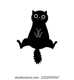 Funny Black Cat Illustration. Hand drawn kitten character 