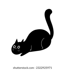 Funny Black Cat Illustration. Hand drawn kitten character 