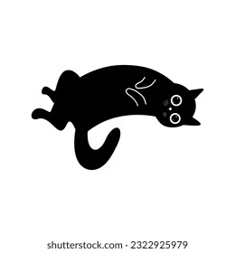 Funny Black Cat Illustration. Hand drawn kitten character 