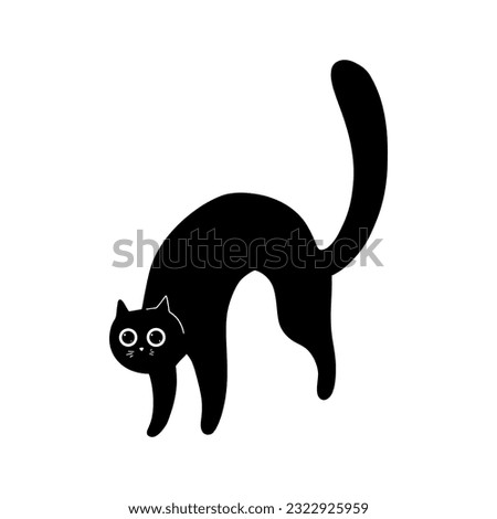 Funny Black Cat Illustration. Hand drawn kitten character 