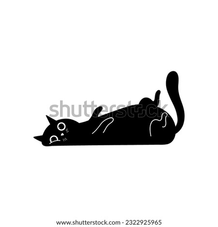 Funny Black Cat Illustration. Hand drawn kitten character 