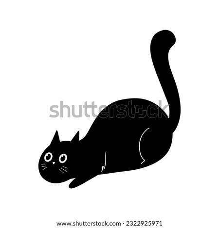 Funny Black Cat Illustration. Hand drawn kitten character 