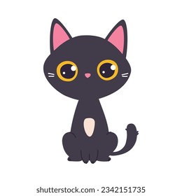 Funny Black Cat with Paws and Tail Sitting Vector Illustration