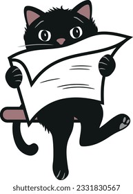 Funny black cat reading newspaper. Vector