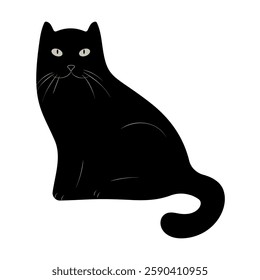 Funny Black Cat Sits Playfully With Mischievous Expression in Vector Art Style