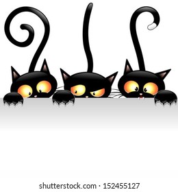 Funny Black Cats Cartoon with White Panel