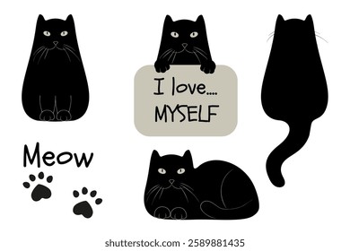 Funny Black Cats Expressing Their Personality in Vector Art. A Set of Quirky Black Cats