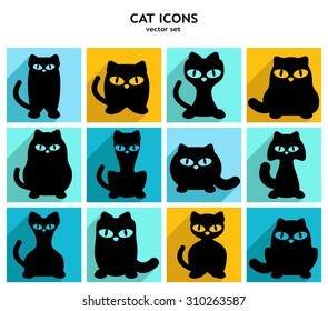 Funny Black Cats icons vector set