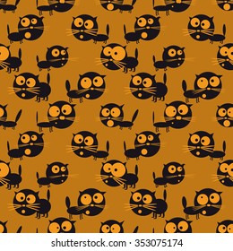 Funny black cats. Seamless pattern. Vector illustration