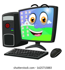 Funny Black Desktop PC Computer With Keyboard and Monitor Cartoon