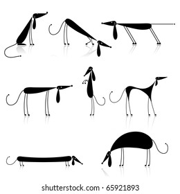 Funny black dogs silhouette, collection for your design