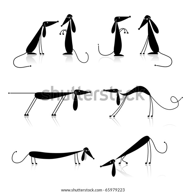 Funny Black Dogs Silhouette Collection Your Stock Vector (Royalty Free ...