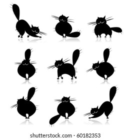 Funny black fat cats silhouettes for your design