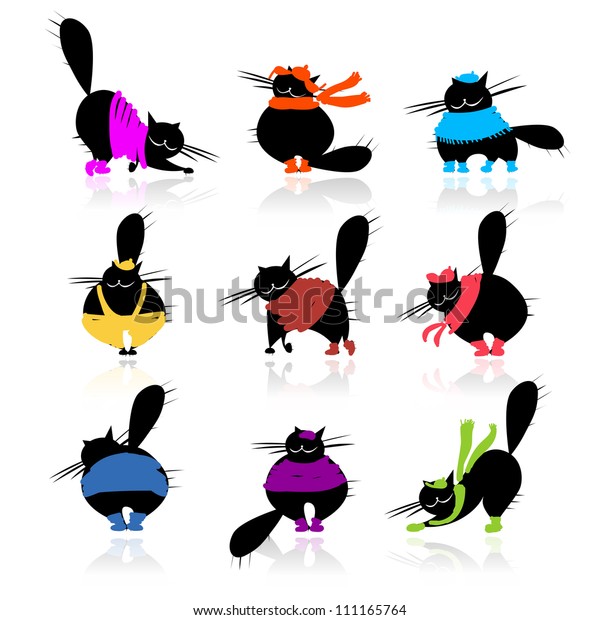 Free cat face template, download free clip art, free clip art on Funny Black Fat Cats Silhouettes Fashion Stock Vector (Royalty Free