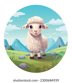Funny Black Head Sheep Cartoon Mascot Character Jumping. Vector Illustration.