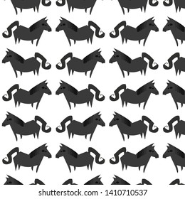 A funny black horse drawn in modern style. Cartoon vector style.

