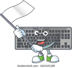 Funny black keyboard cartoon character design with a flag