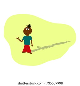 Funny black man in the pensive posture, casting a shadow, vector illustration
