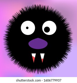 Funny black monster character with fangs. Vector illustration of cartoon character 