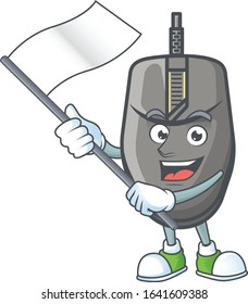 Funny black mouse cartoon character design with a flag