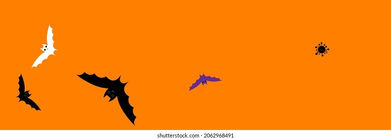 Funny Black Mysterious White Party Backdrop. Vaccination Dracula Virus Scary Grey Horror Halloween Design. Spooky Gothic Vampire Purple Corona Bats. Cartoon Fear Creepy Faces Covid Background.