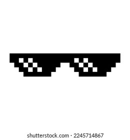 Funny Black Pixelated Sunglasses. Simple Linear Illustration of 8-bit Pixel Boss Glasses. Art Style Trend Modern Logotype Graphic - Isolated on White Backdrop