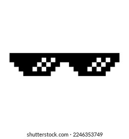 Funny Black Pixelated Sunglasses. Simple Linear Illustration of 8-bit Pixel Boss Glasses. Art Style Trend Modern Logotype Graphic - Isolated on White