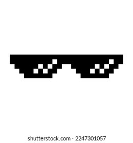 Funny Black Pixelated Sunglasses. Simple Linear Illustration of 8-bit Pixel Boss Glasses. Summer Funny Element - Isolated on White