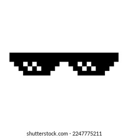 Funny Black Pixelated Sunglasses. Simple Linear Illustration of 8-bit Pixel Boss Glasses. Summer Funny Element - Isolated on White Backdrop