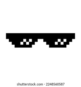 Funny Black Pixelated Sunglasses. Simple Linear Illustration of 8-bit Pixel Boss Glasses. Art Style Trend Modern Logotype Graphic - Isolated on White Background