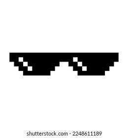 Funny Black Pixelated Sunglasses. Simple Linear Illustration of 8-bit Pixel Boss Glasses. Art Glasses of Thug Life Meme