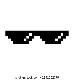 Funny Black Pixelated Sunglasses. Simple Linear Illustration of 8-bit Pixel Boss Glasses. Art Glasses of Thug Life Meme - Isolated on White