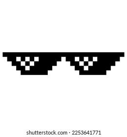 Funny Black Pixelated Sunglasses. Simple Linear Illustration of 8-bit Pixel Boss Glasses. Art Glasses of Thug Life Meme - Isolated on White Backdrop