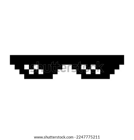 Funny Black Pixelated Sunglasses. Simple Linear Illustration of 8-bit Pixel Boss Glasses. Summer Funny Element - Isolated on White Backdrop