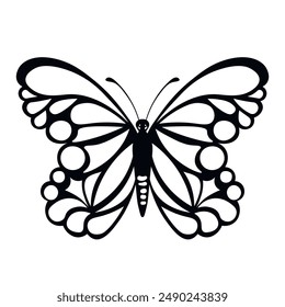 Funny black and white butterfly. Silhouette icon. Flat vector of detailed butterflies. Cute characters. Card, postcards for kids. 