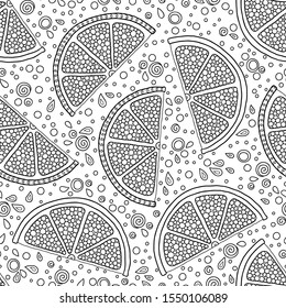 Funny black and white cartoon seamless pattern of lime fruit. Coloring book page. Adult antistress therapy.